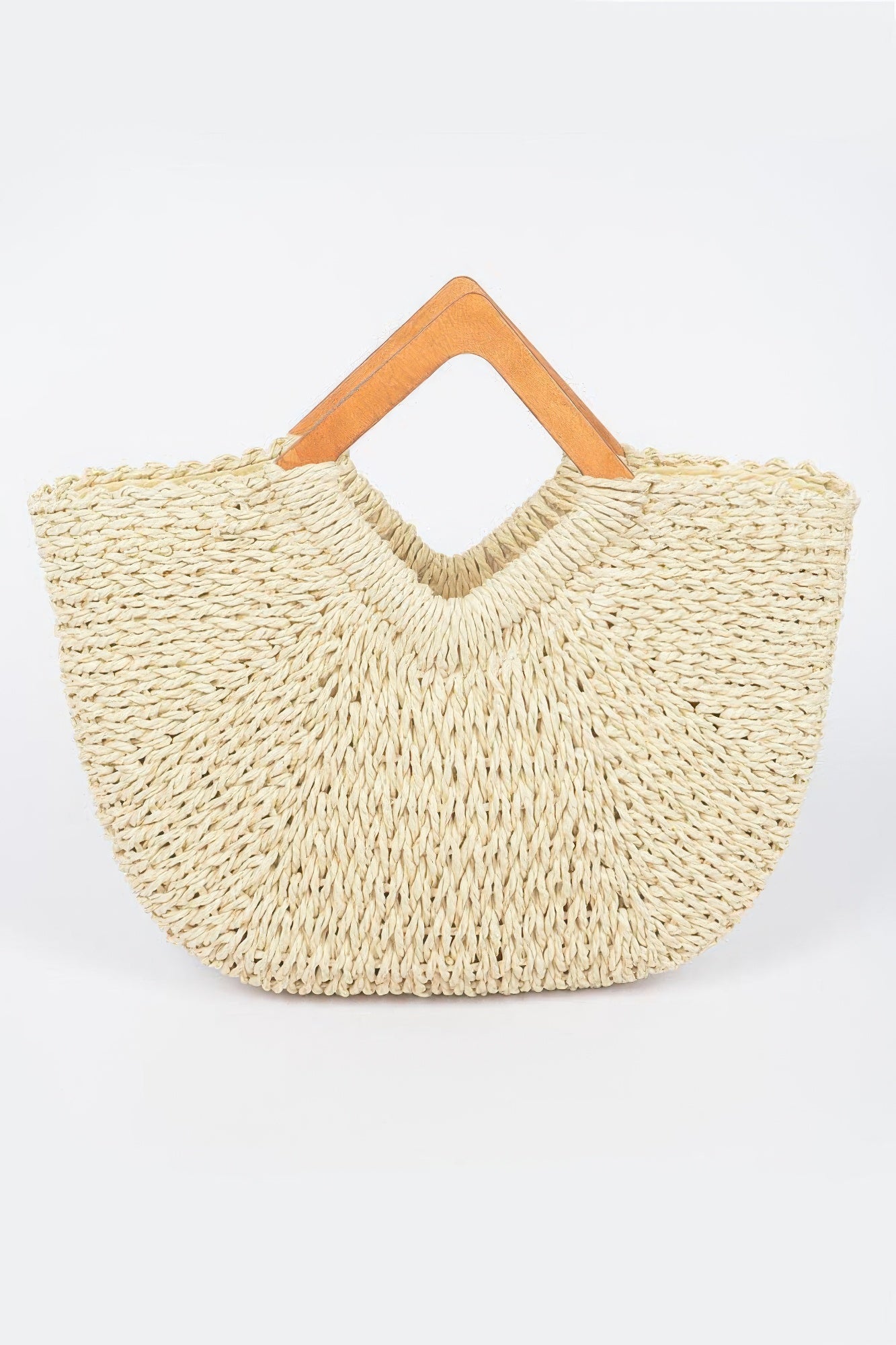 Faux Straw Wood Handle Tote Bag - Wear Arielle