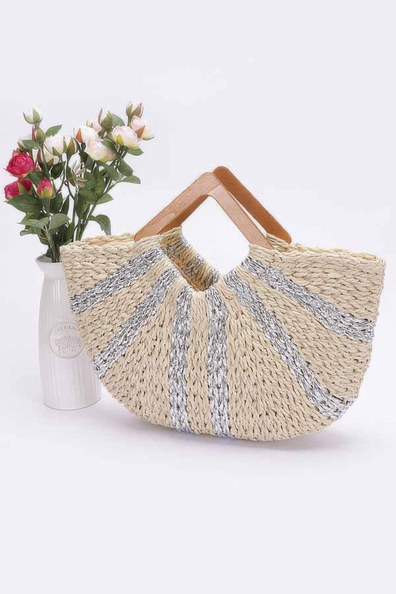 Fauxstraw Handmade Metallic Stripe Woodenhandlebag - Wear Arielle