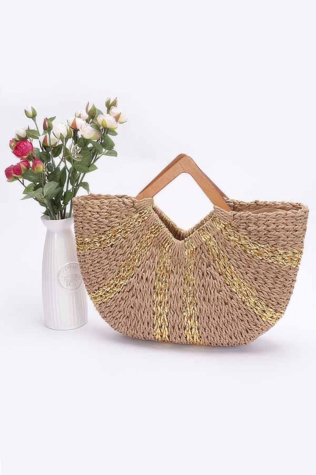 Fauxstraw Handmade Metallic Stripe Woodenhandlebag - Wear Arielle