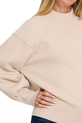 Beige Mock Neck Exposed Seam Sweater - Wear Arielle