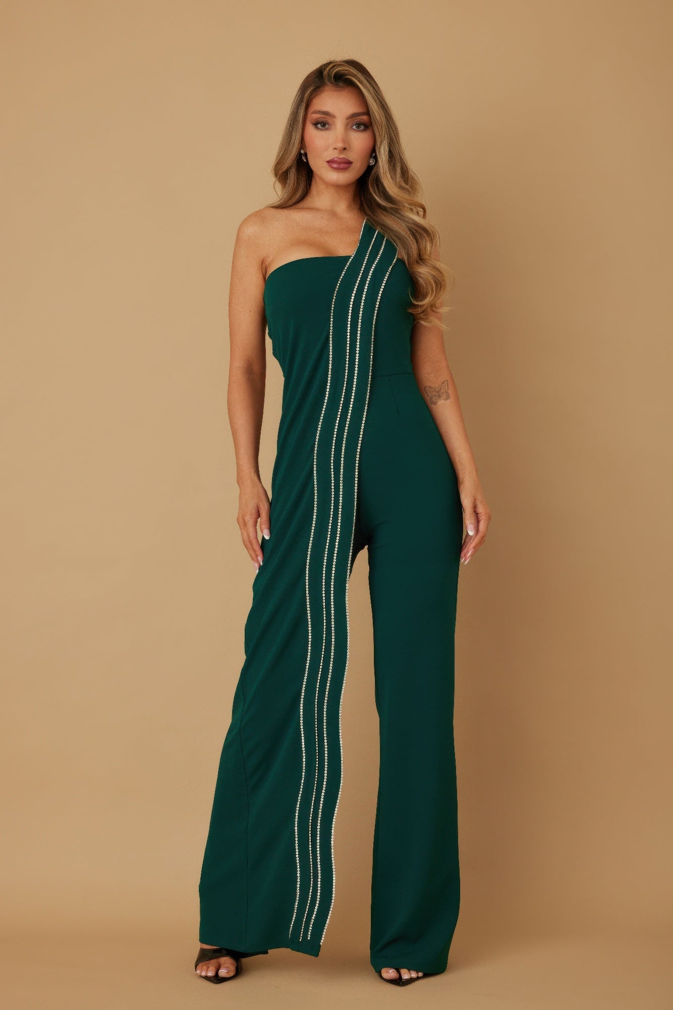 Flap Rhinestone Edge Jumpsuit - Wear Arielle