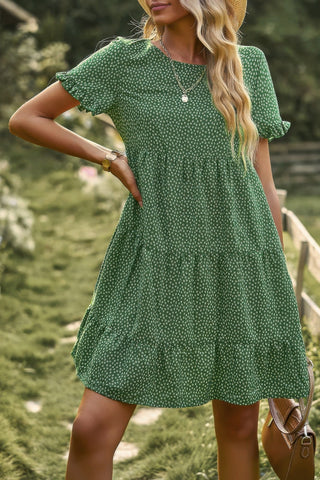 Floral Polka Dots Boat Neck Loose A Line Midi Dres - Wear Arielle