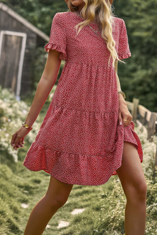 Floral Polka Dots Boat Neck Loose A Line Midi Dres - Wear Arielle