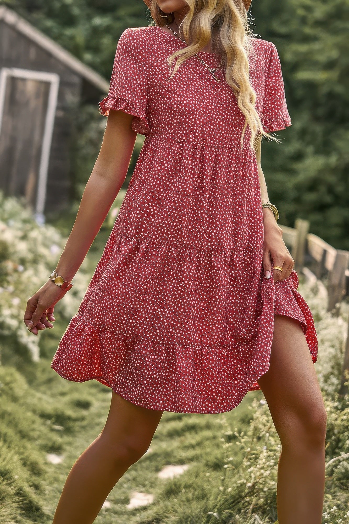 Floral Polka Dots Boat Neck Loose A Line Midi Dres - Wear Arielle