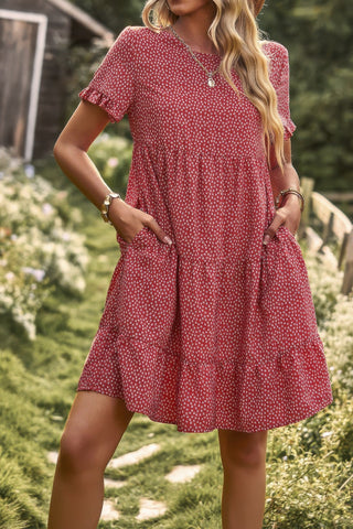 Floral Polka Dots Boat Neck Loose A Line Midi Dres - Wear Arielle