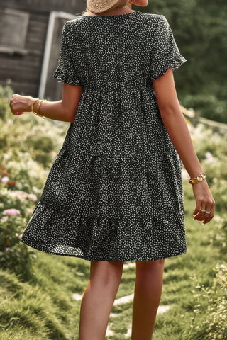 Floral Polka Dots Boat Neck Loose A Line Midi Dres - Wear Arielle