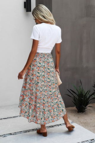 Floral Print High Waist Skirt A Line Long Skirt - Wear Arielle