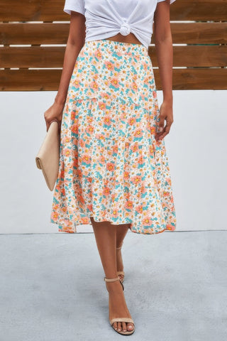 Floral Print High Waist Skirt A Line Long Skirt - Wear Arielle