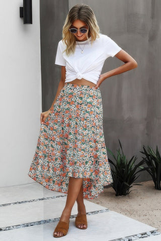 Floral Print High Waist Skirt A Line Long Skirt - Wear Arielle
