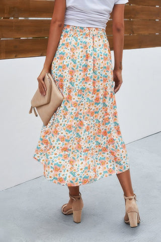 Floral Print High Waist Skirt A Line Long Skirt - Wear Arielle