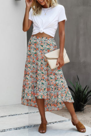 Floral Print High Waist Skirt A Line Long Skirt - Wear Arielle