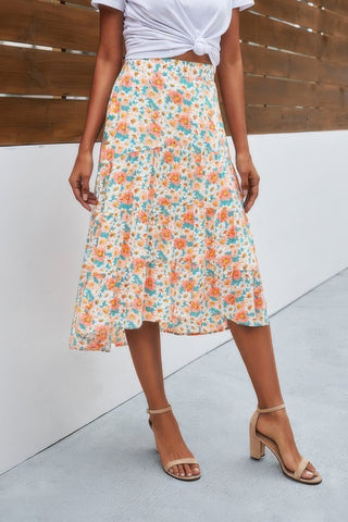Floral Print High Waist Skirt A Line Long Skirt - Wear Arielle