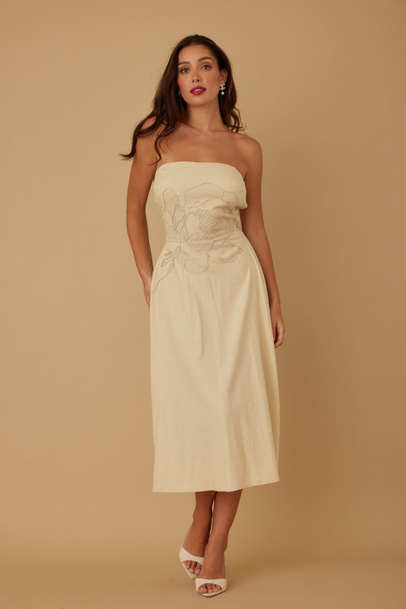 Flower Lining Linen Pattern Strapless Dress - Wear Arielle