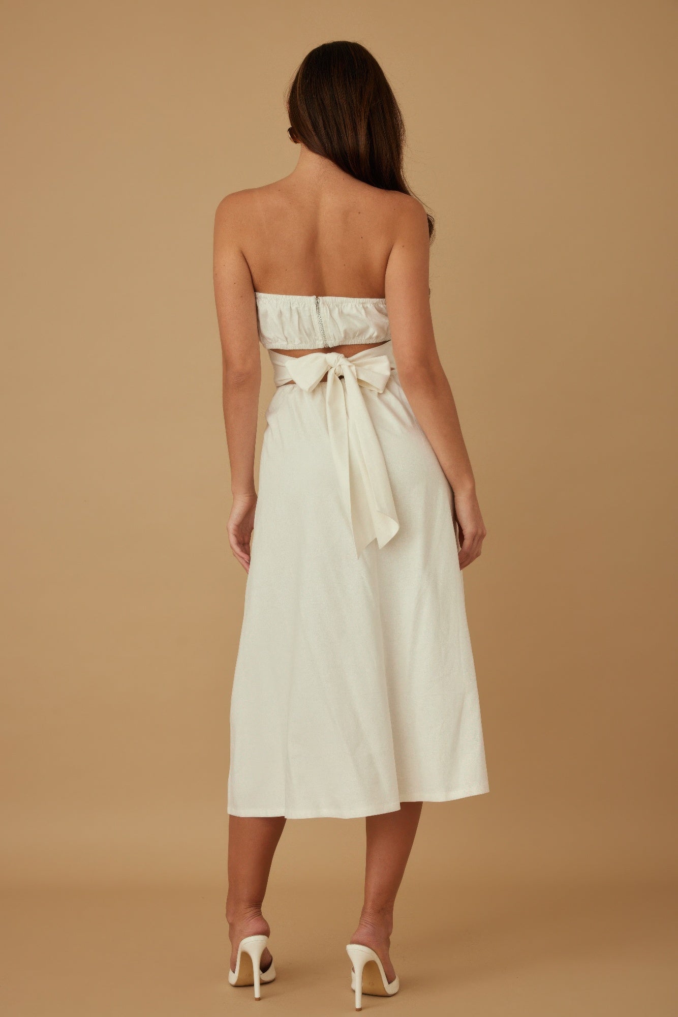 Flower Lining Linen Pattern Strapless Dress - Wear Arielle