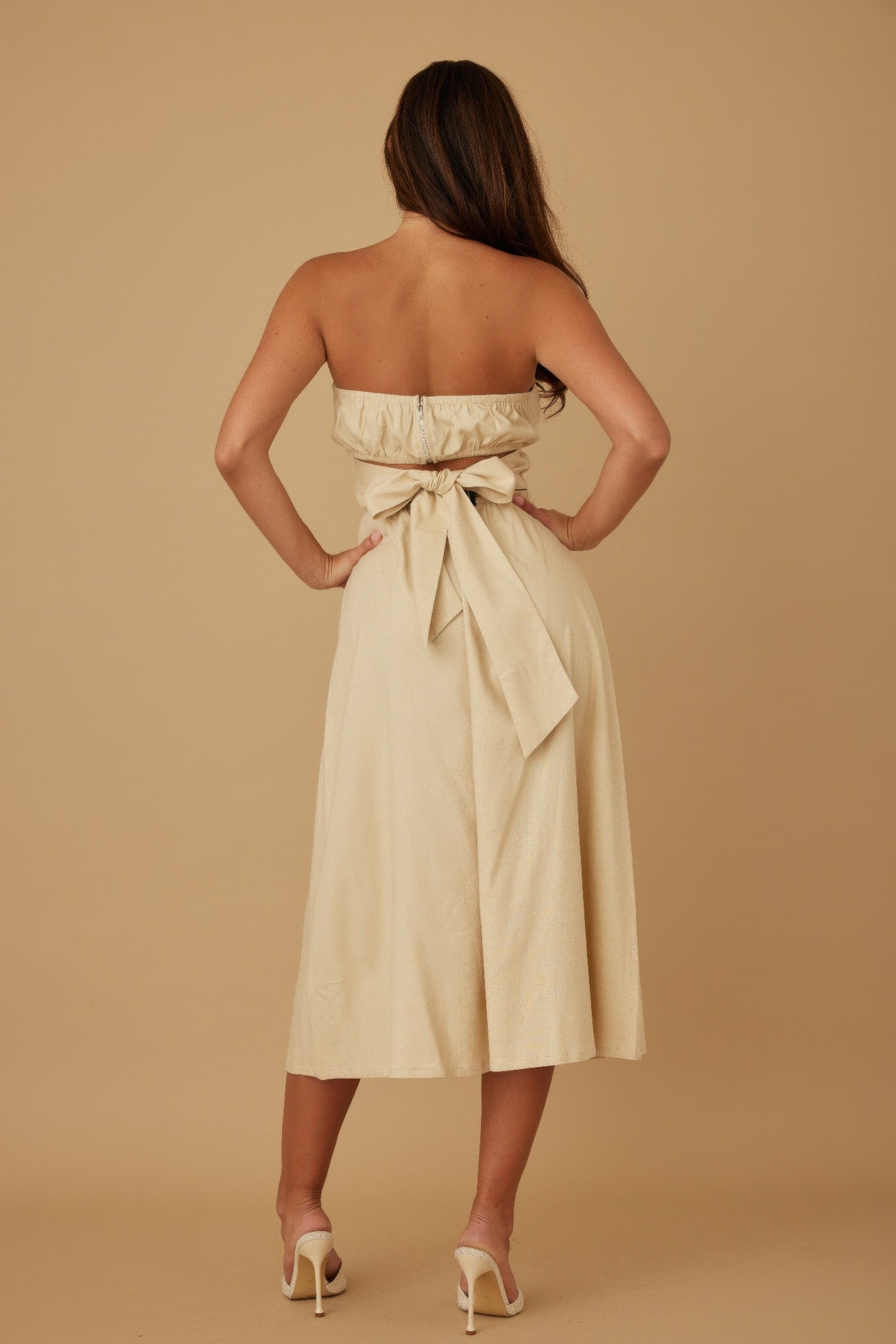 Flower Lining Linen Pattern Strapless Dress - Wear Arielle