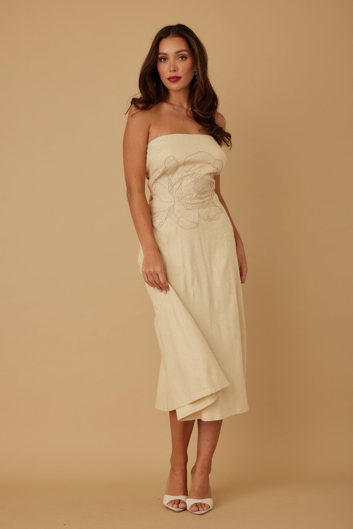 Flower Lining Linen Pattern Strapless Dress - Wear Arielle