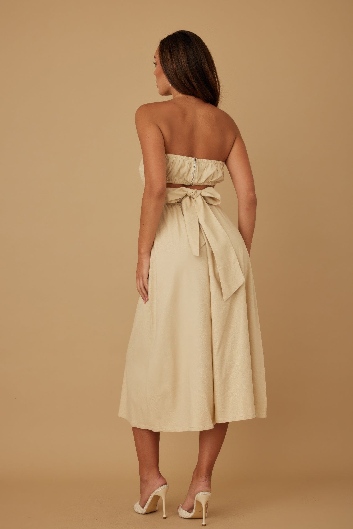 Flower Lining Linen Pattern Strapless Dress - Wear Arielle