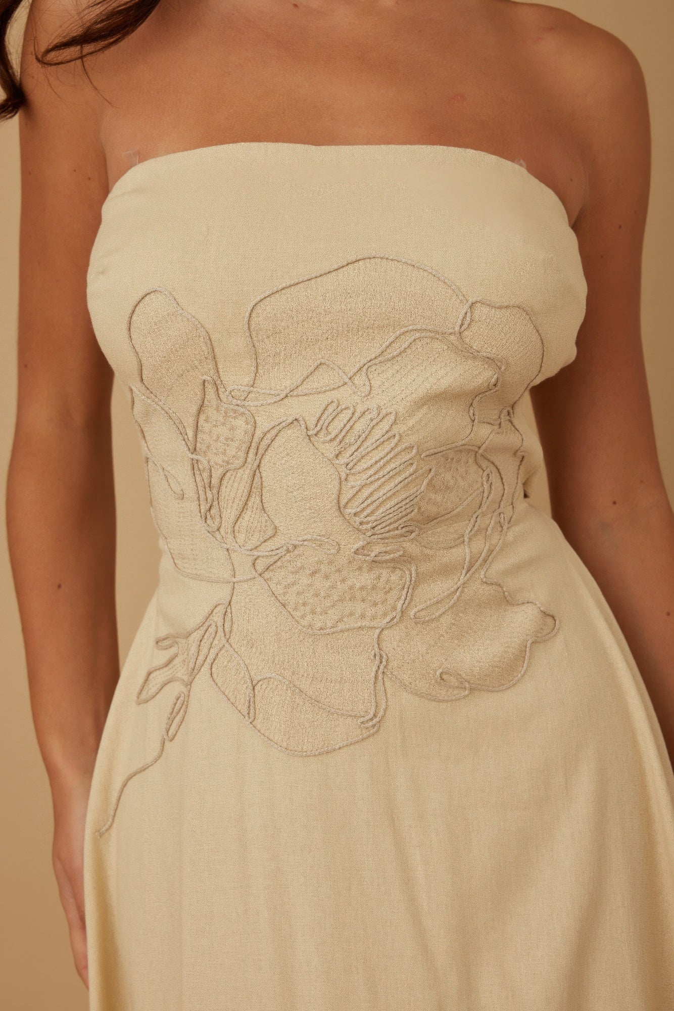 Flower Lining Linen Pattern Strapless Dress - Wear Arielle