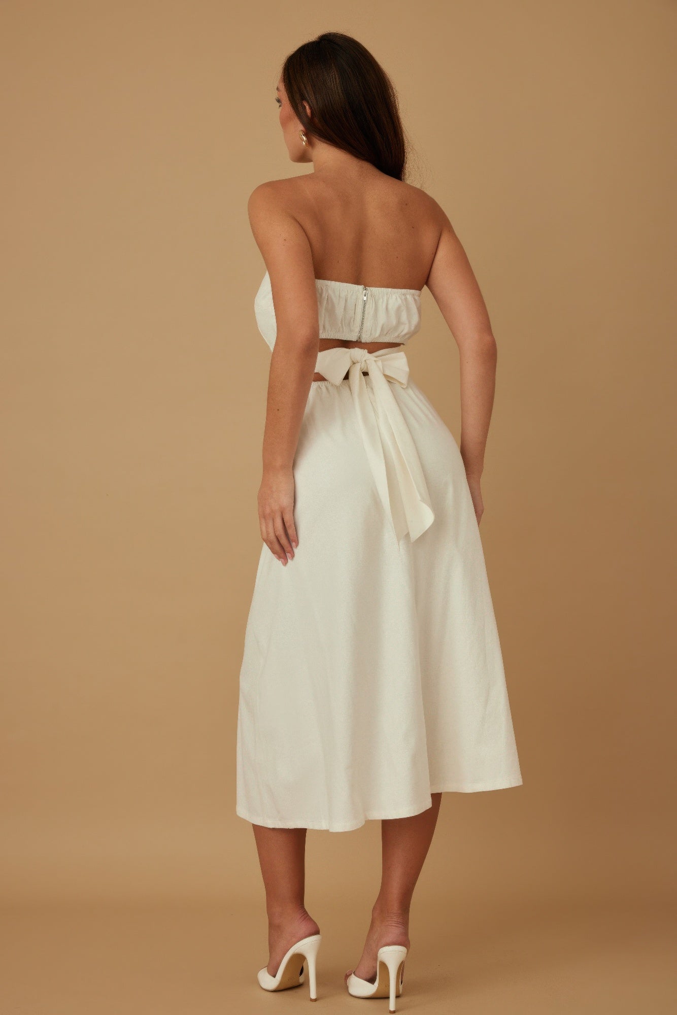 Flower Lining Linen Pattern Strapless Dress - Wear Arielle