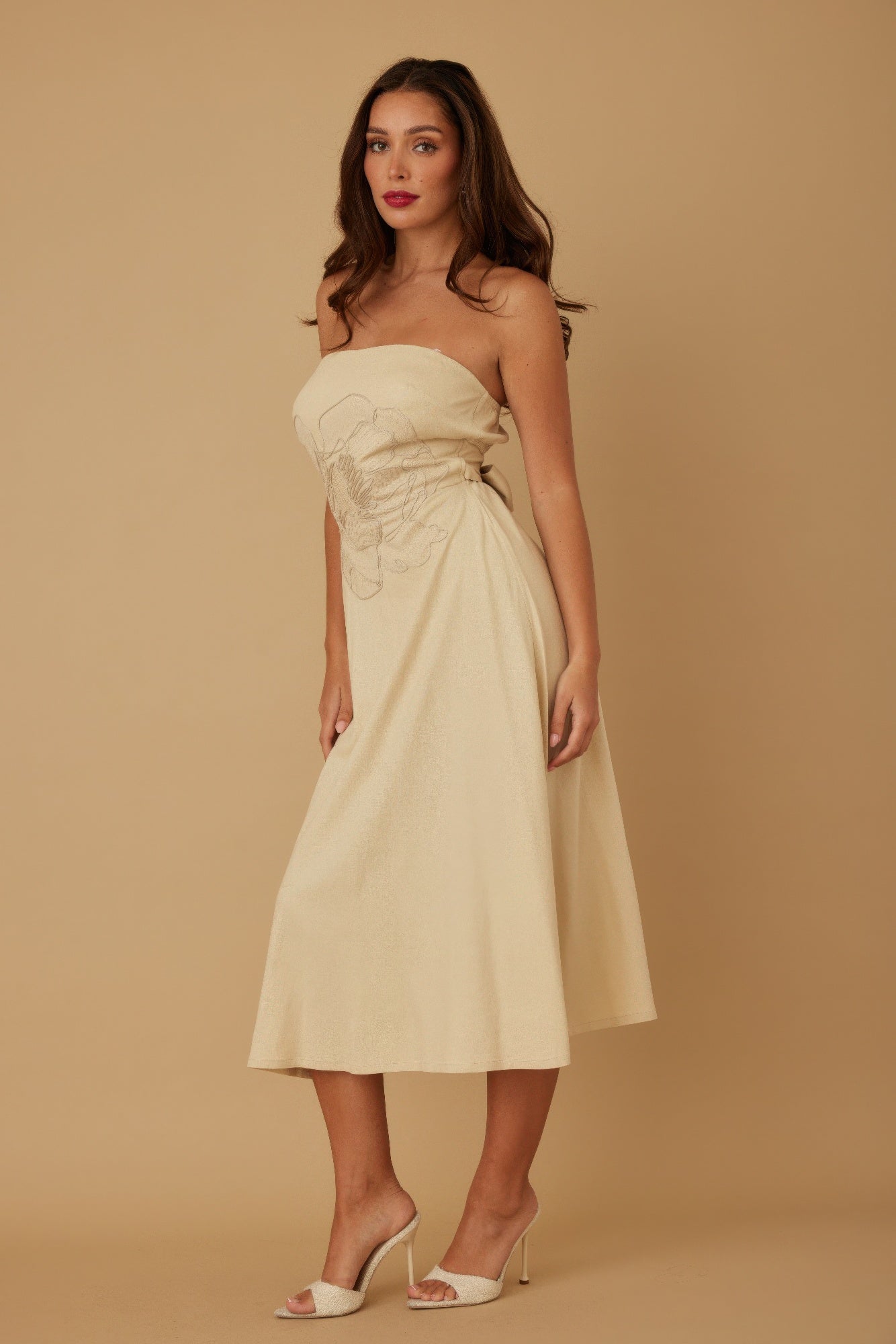 Flower Lining Linen Pattern Strapless Dress - Wear Arielle