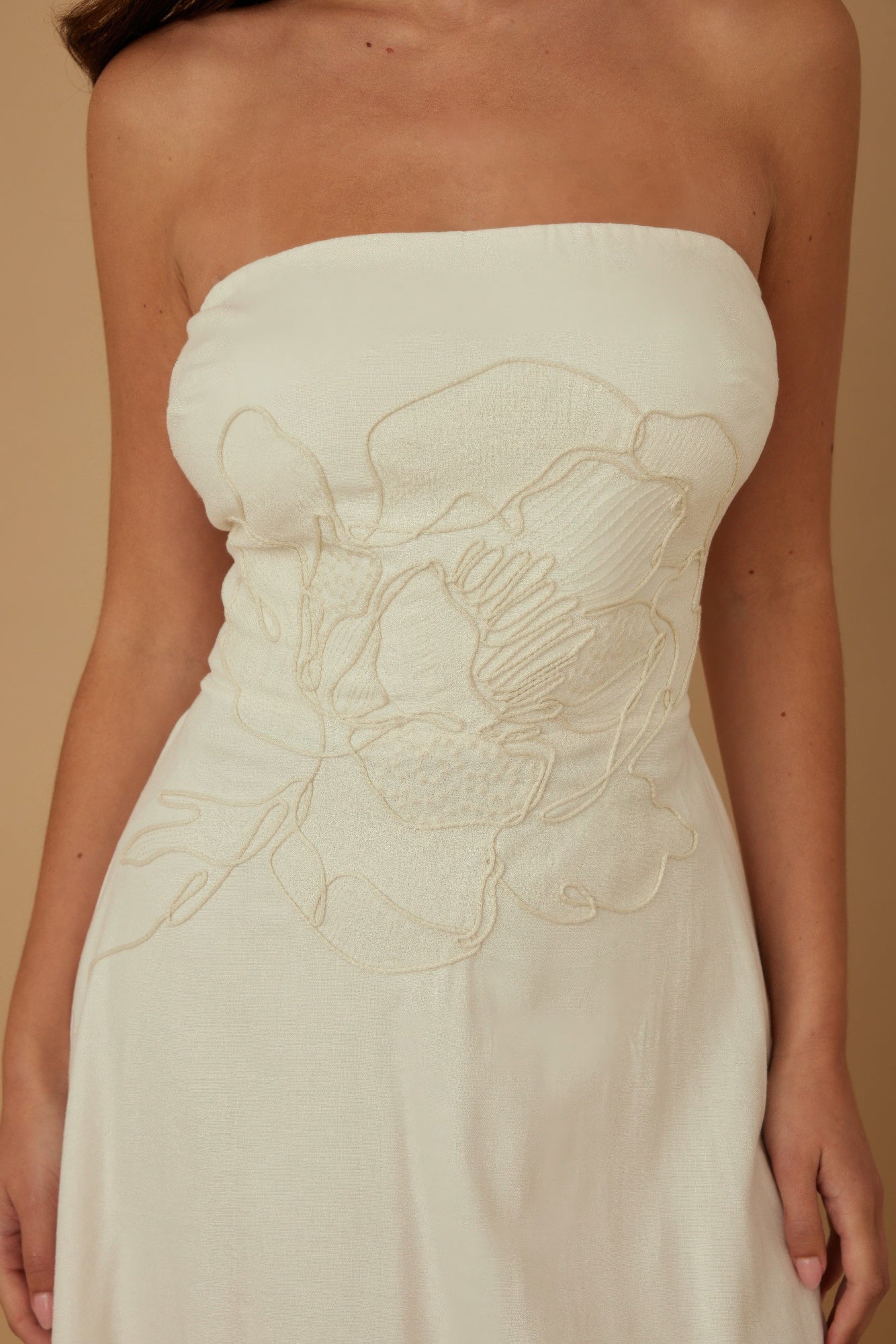 Flower Lining Linen Pattern Strapless Dress - Wear Arielle