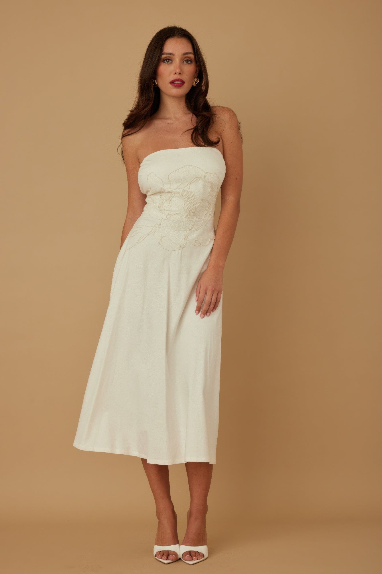 Flower Lining Linen Pattern Strapless Dress - Wear Arielle