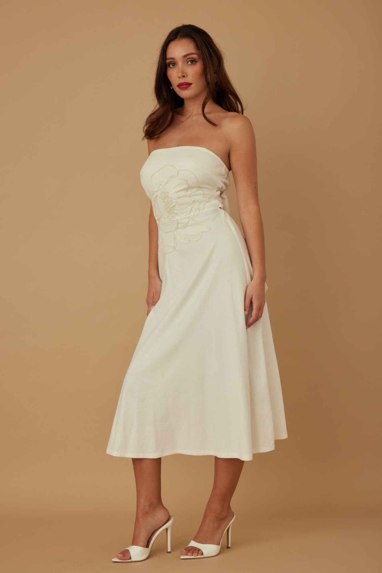 Flower Lining Linen Pattern Strapless Dress - Wear Arielle