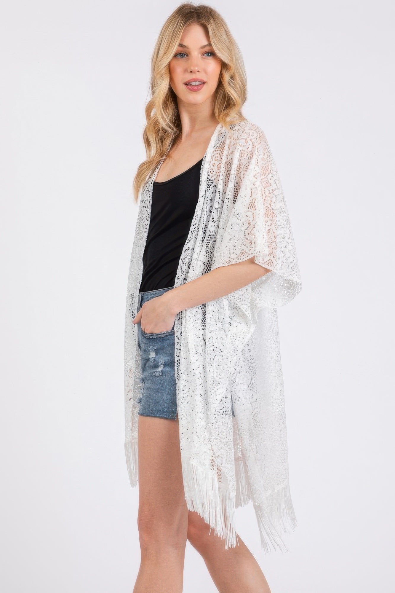 Flower Pattern Crochet Lace Tassel Cover Up - Wear Arielle