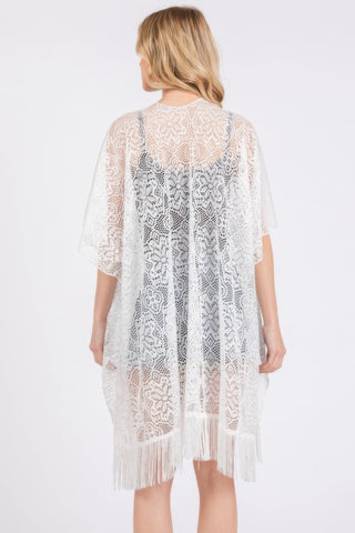 Flower Pattern Crochet Lace Tassel Cover Up - Wear Arielle