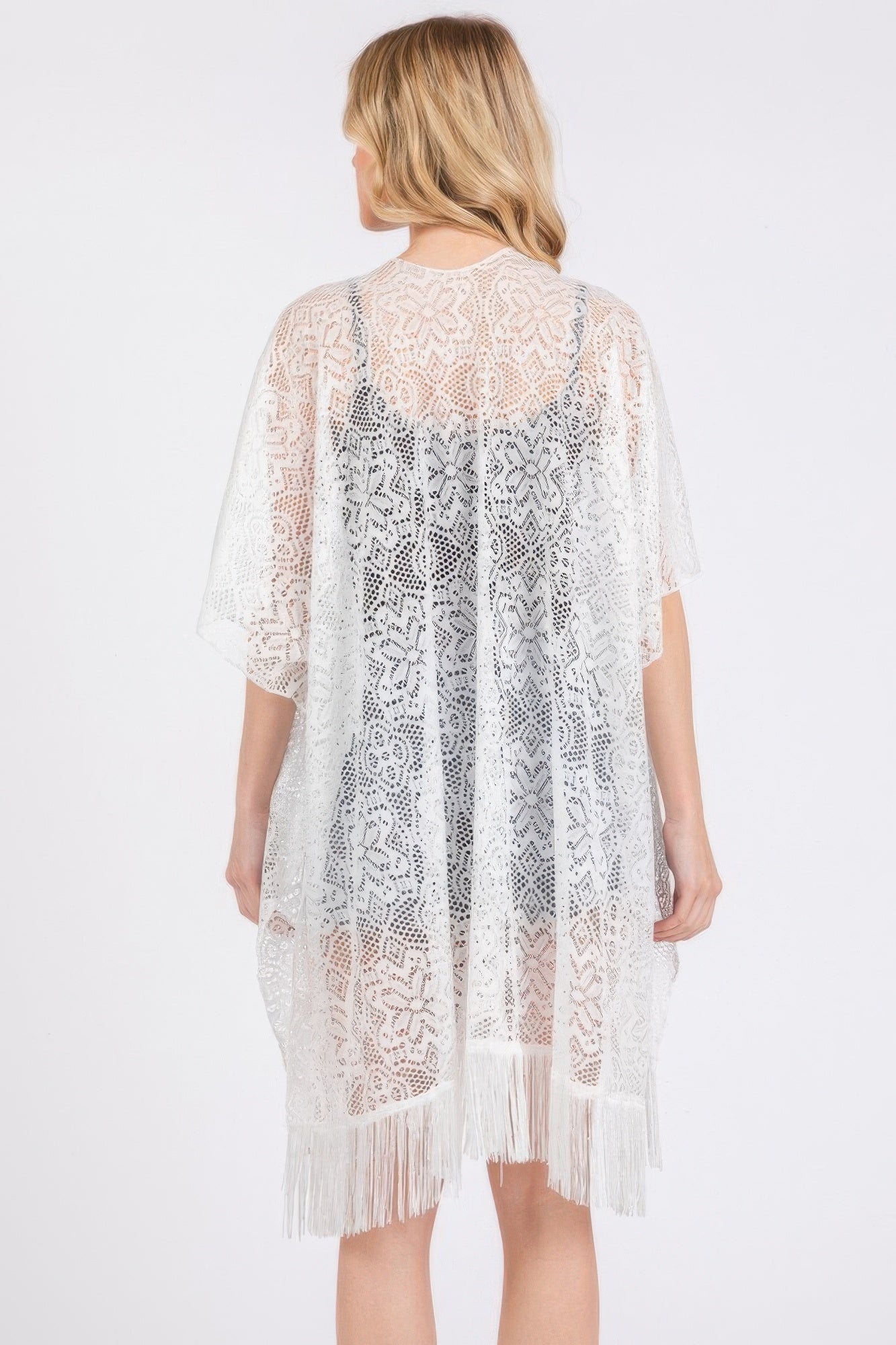 Flower Pattern Crochet Lace Tassel Cover Up - Wear Arielle