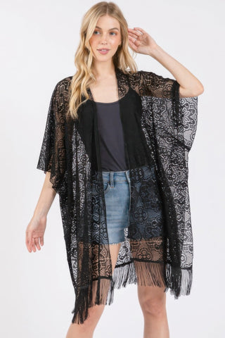 Flower Pattern Crochet Lace Tassel Cover Up - Wear Arielle