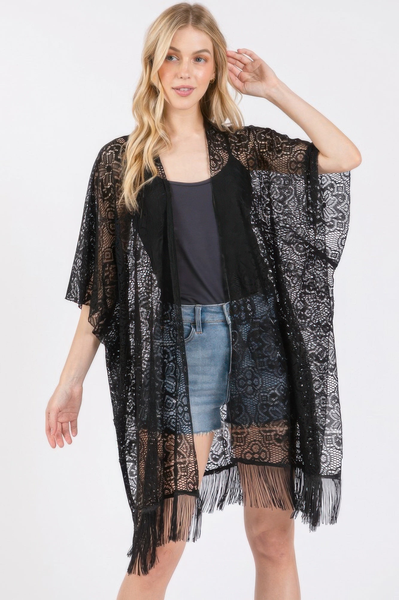 Flower Pattern Crochet Lace Tassel Cover Up - Wear Arielle