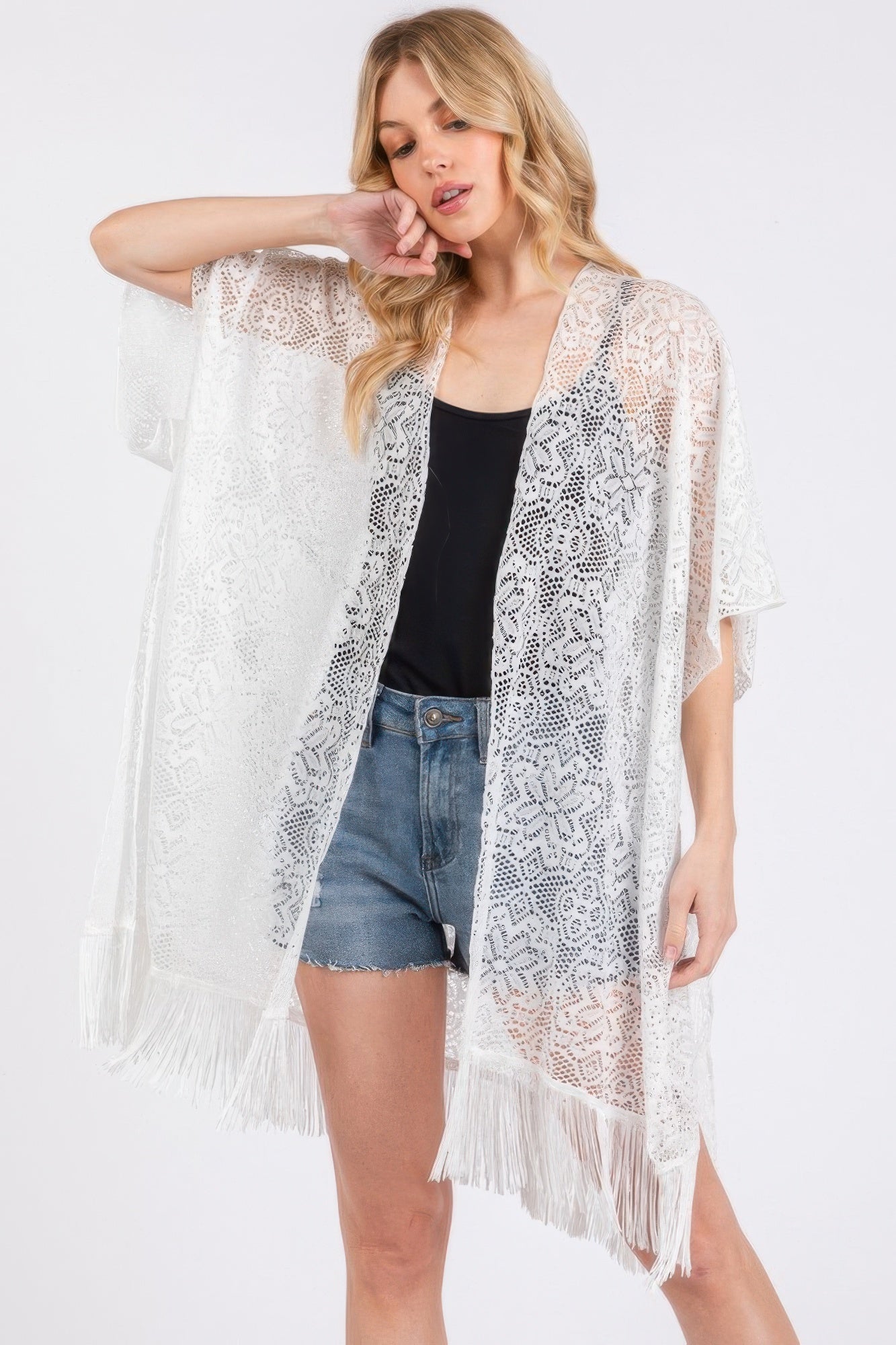 Flower Pattern Crochet Lace Tassel Cover Up - Wear Arielle