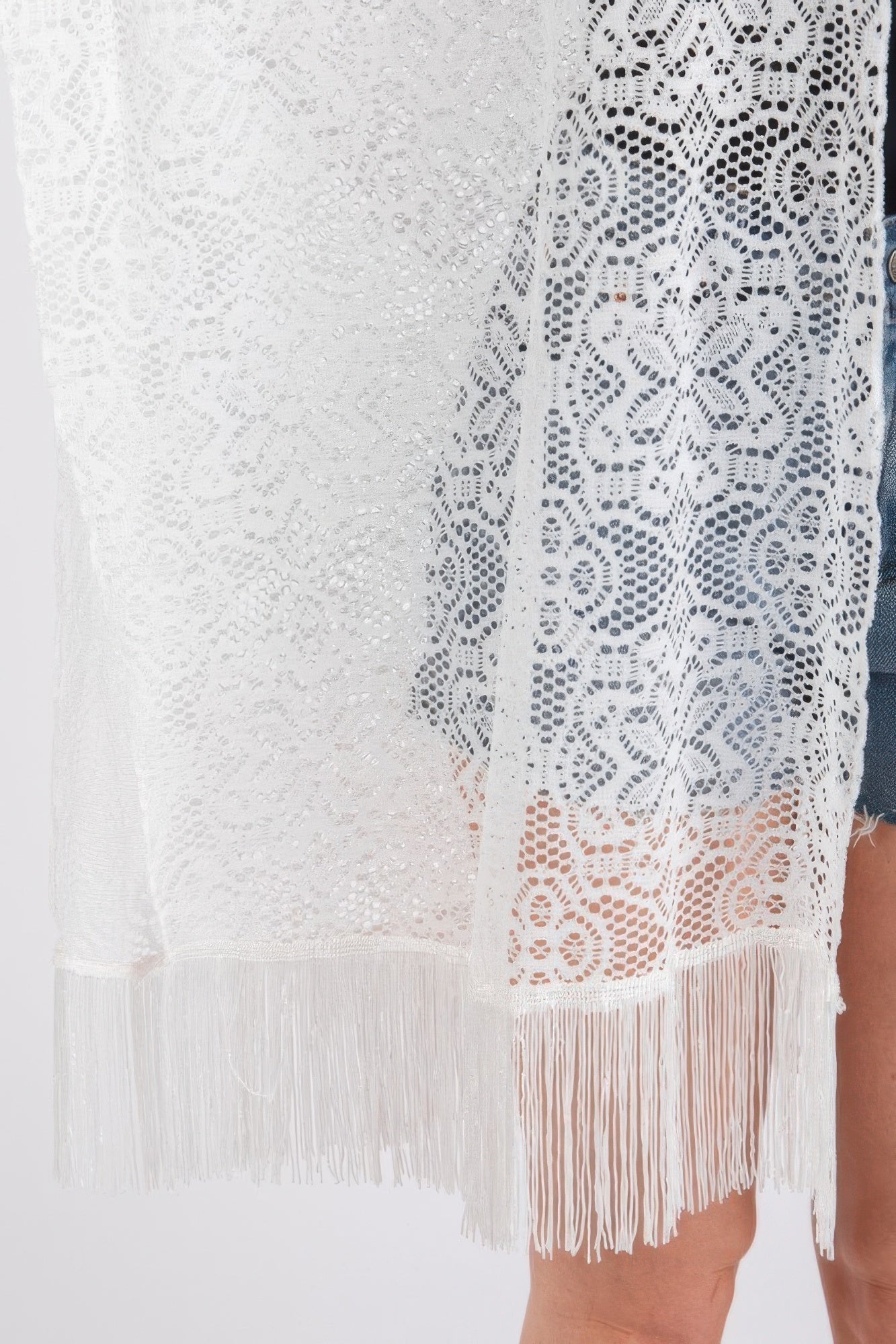 Flower Pattern Crochet Lace Tassel Cover Up - Wear Arielle