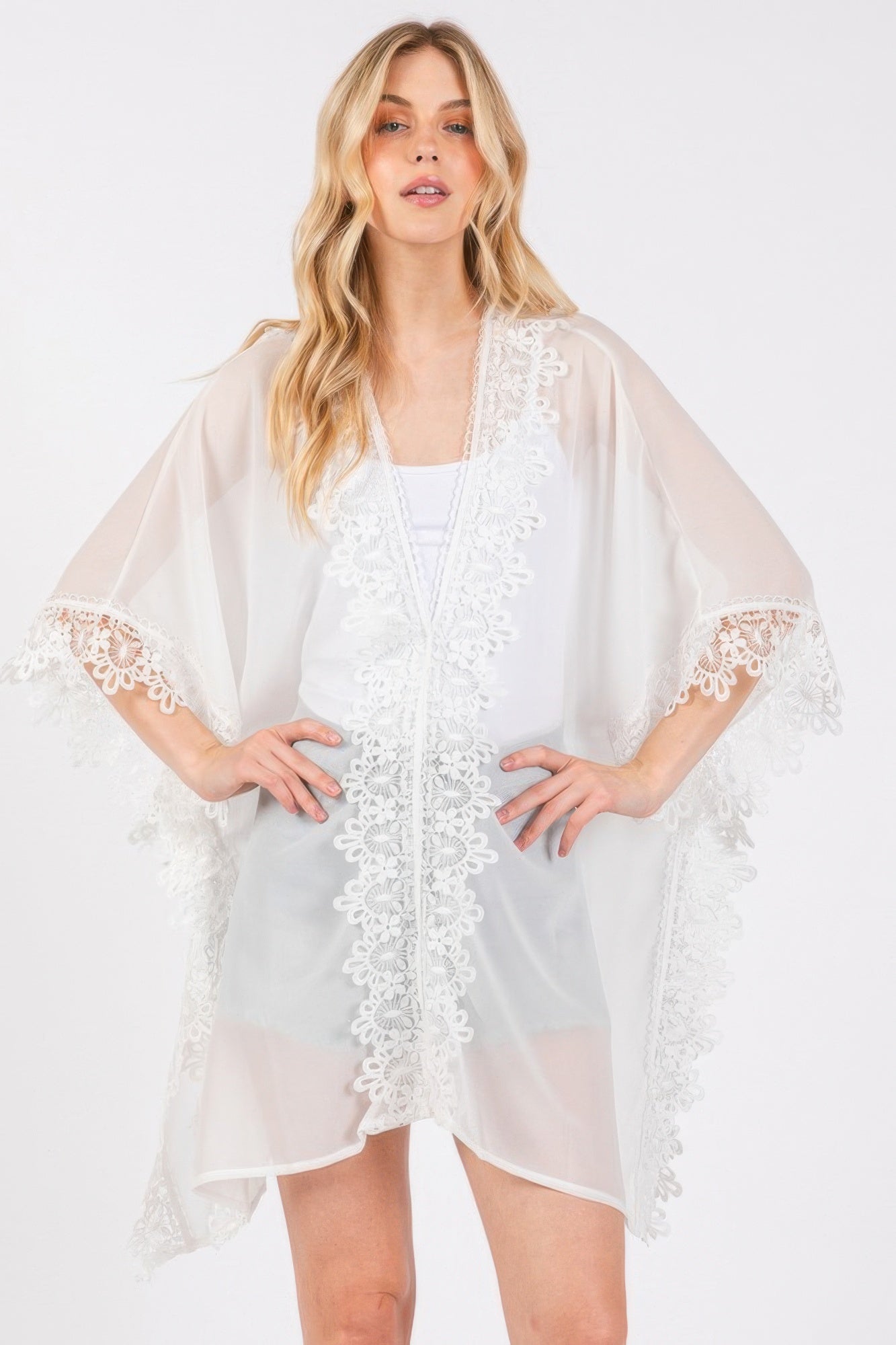 Flower Pattern Trim Detail Poncho - Wear Arielle