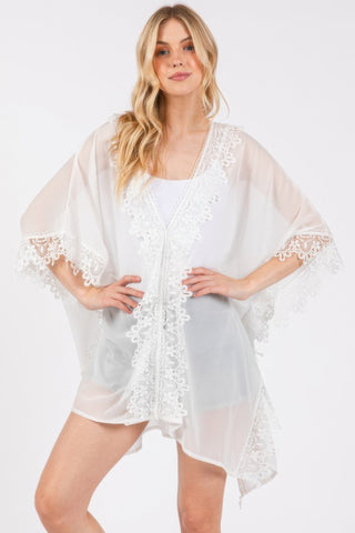 Flower Pattern Trim Detail Poncho - Wear Arielle