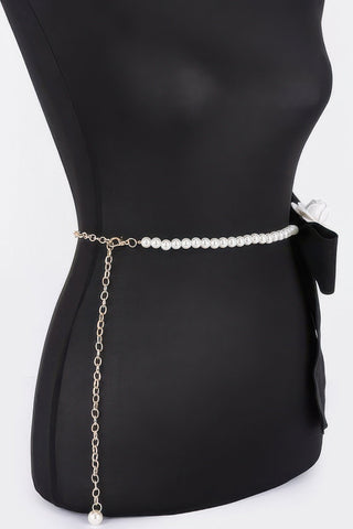 Flower Ribbon Faux Pearl Belt - Wear Arielle