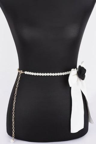 Flower Ribbon Faux Pearl Belt - Wear Arielle
