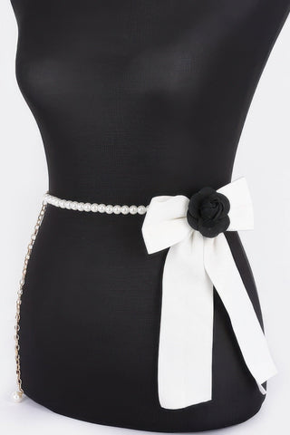 Flower Ribbon Faux Pearl Belt - Wear Arielle