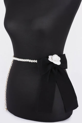 Flower Ribbon Faux Pearl Belt - Wear Arielle