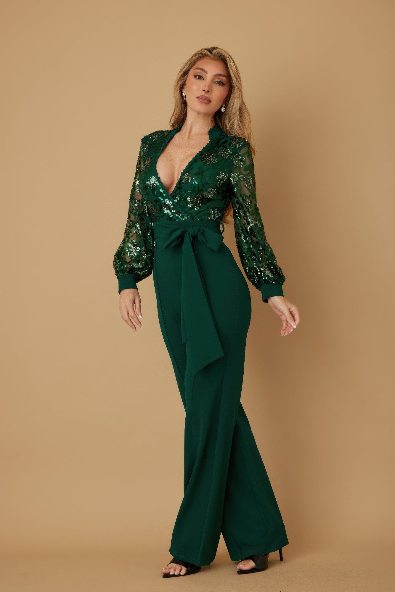 Flower Vein Sequin Print Jumpsuit - Wear Arielle