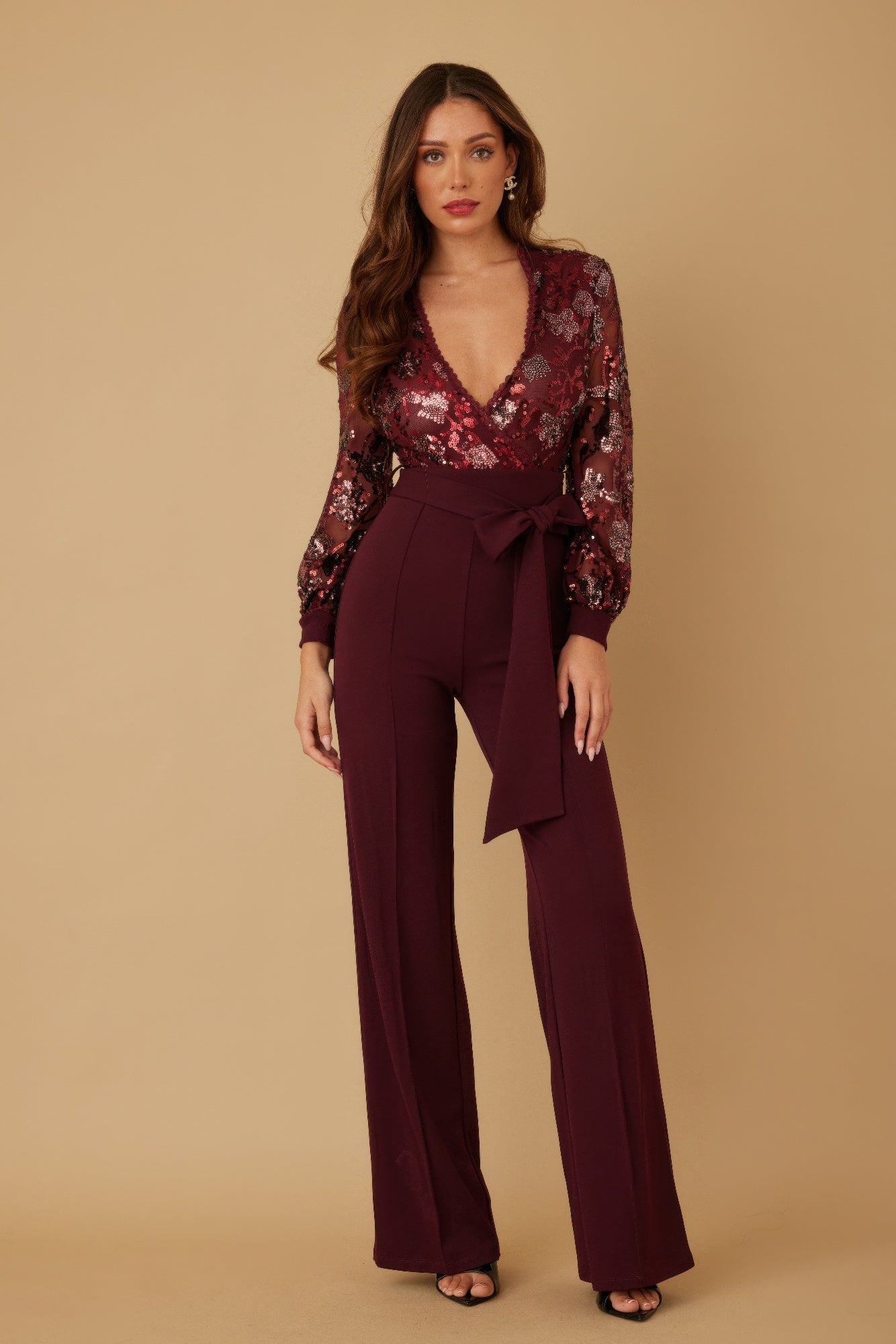 Flower Vein Sequin Print Jumpsuit - Wear Arielle