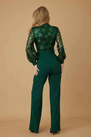 Flower Vein Sequin Print Jumpsuit - Wear Arielle