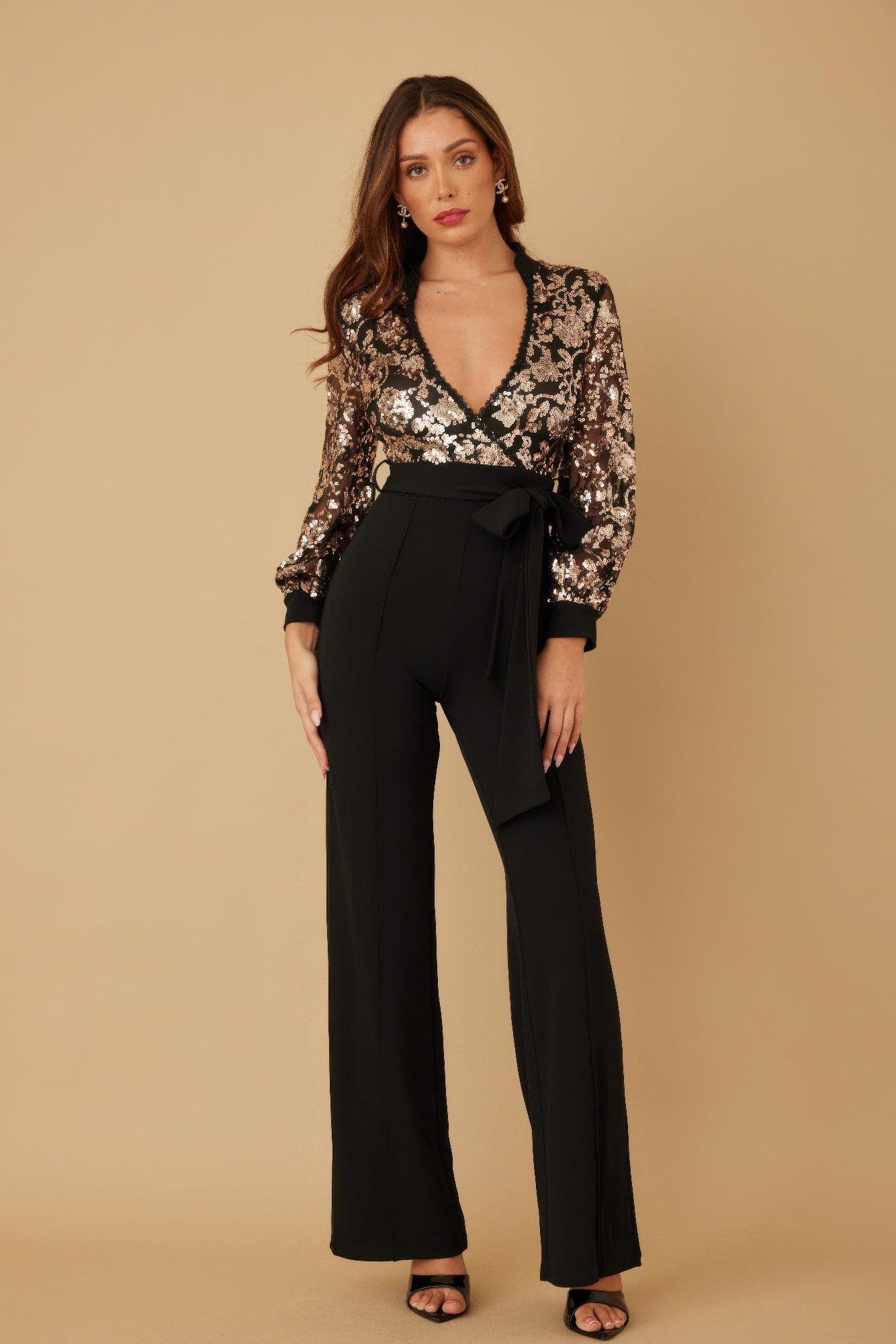Flower Vein Sequin Print Jumpsuit - Wear Arielle