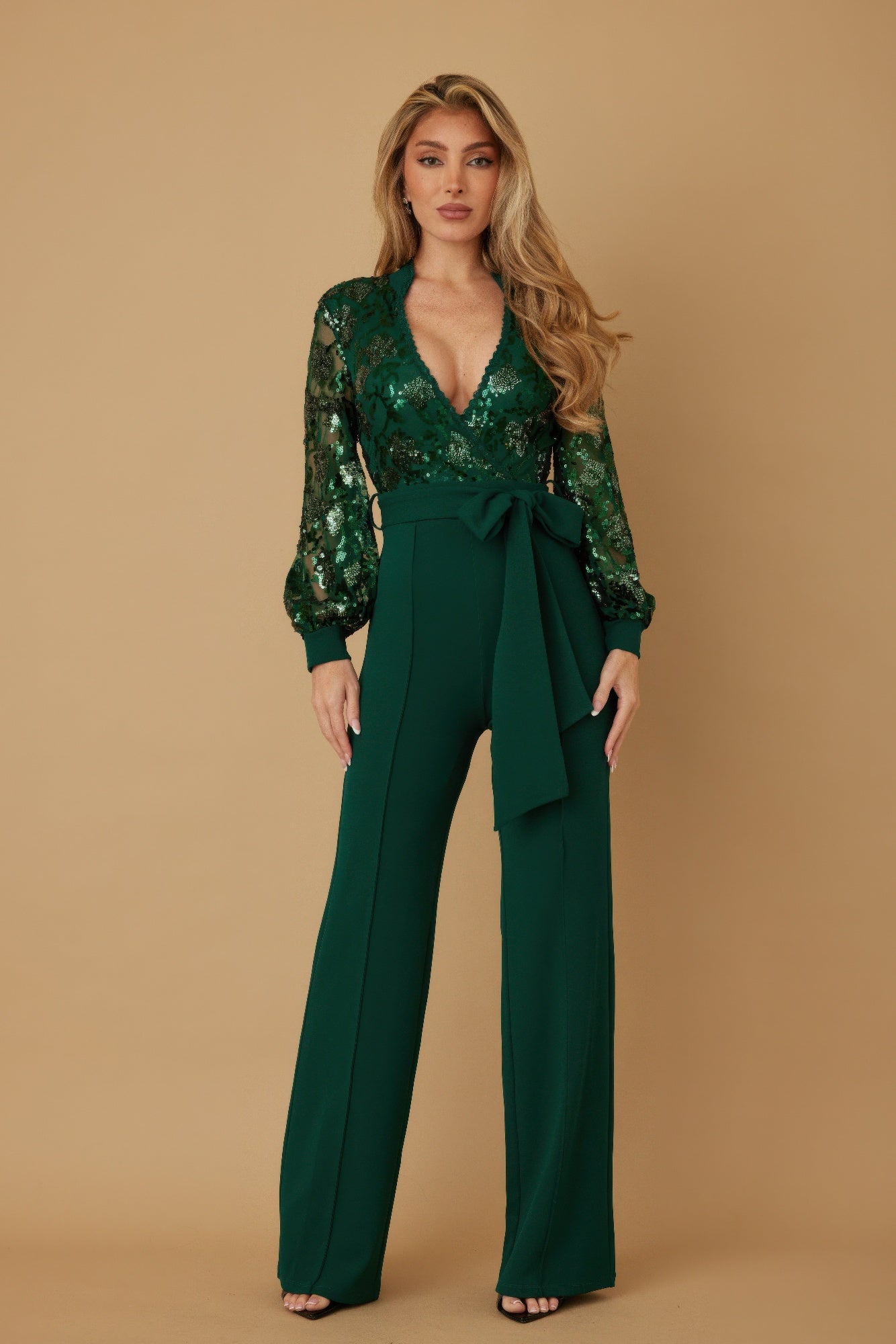 Flower Vein Sequin Print Jumpsuit - Wear Arielle