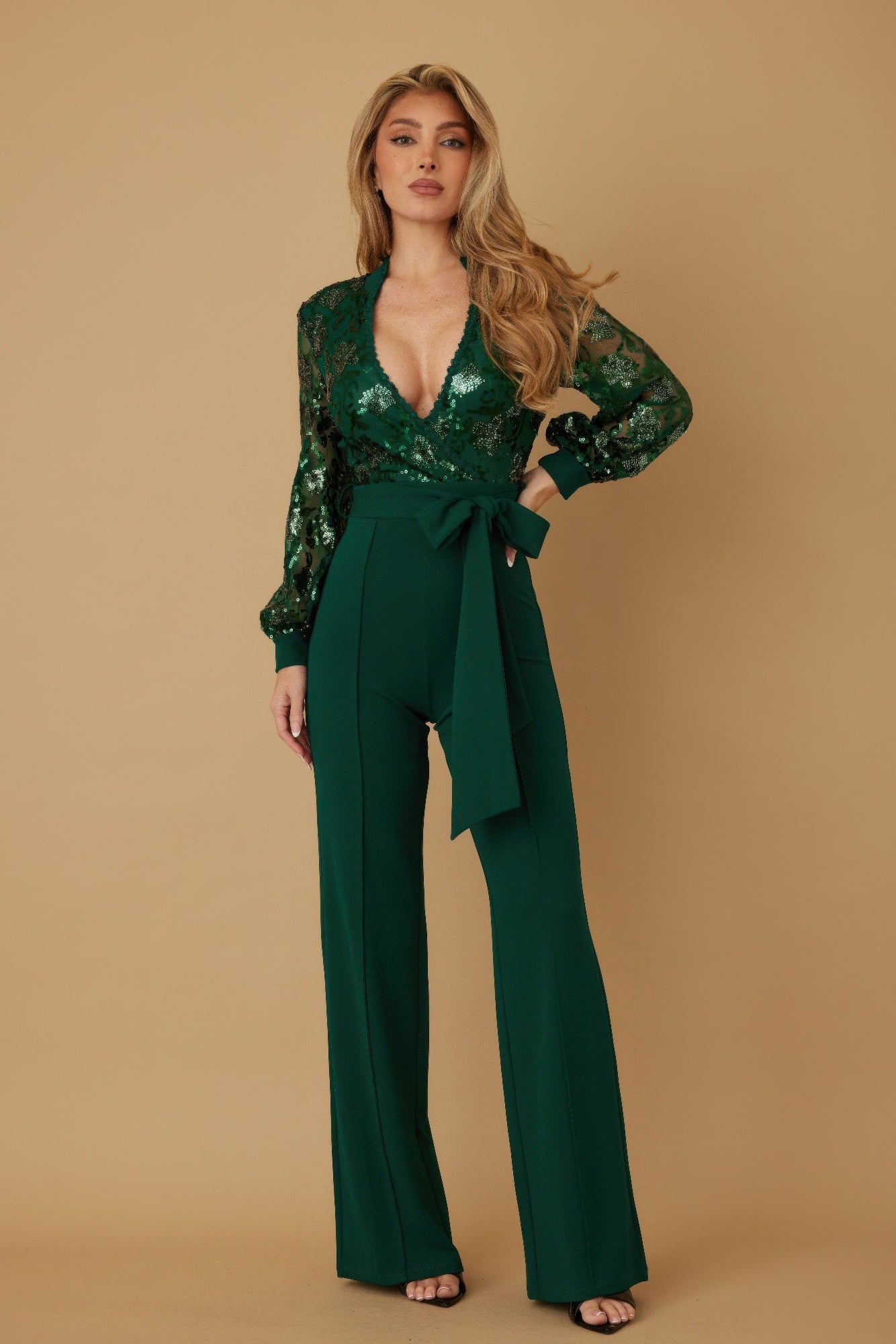 Flower Vein Sequin Print Jumpsuit - Wear Arielle