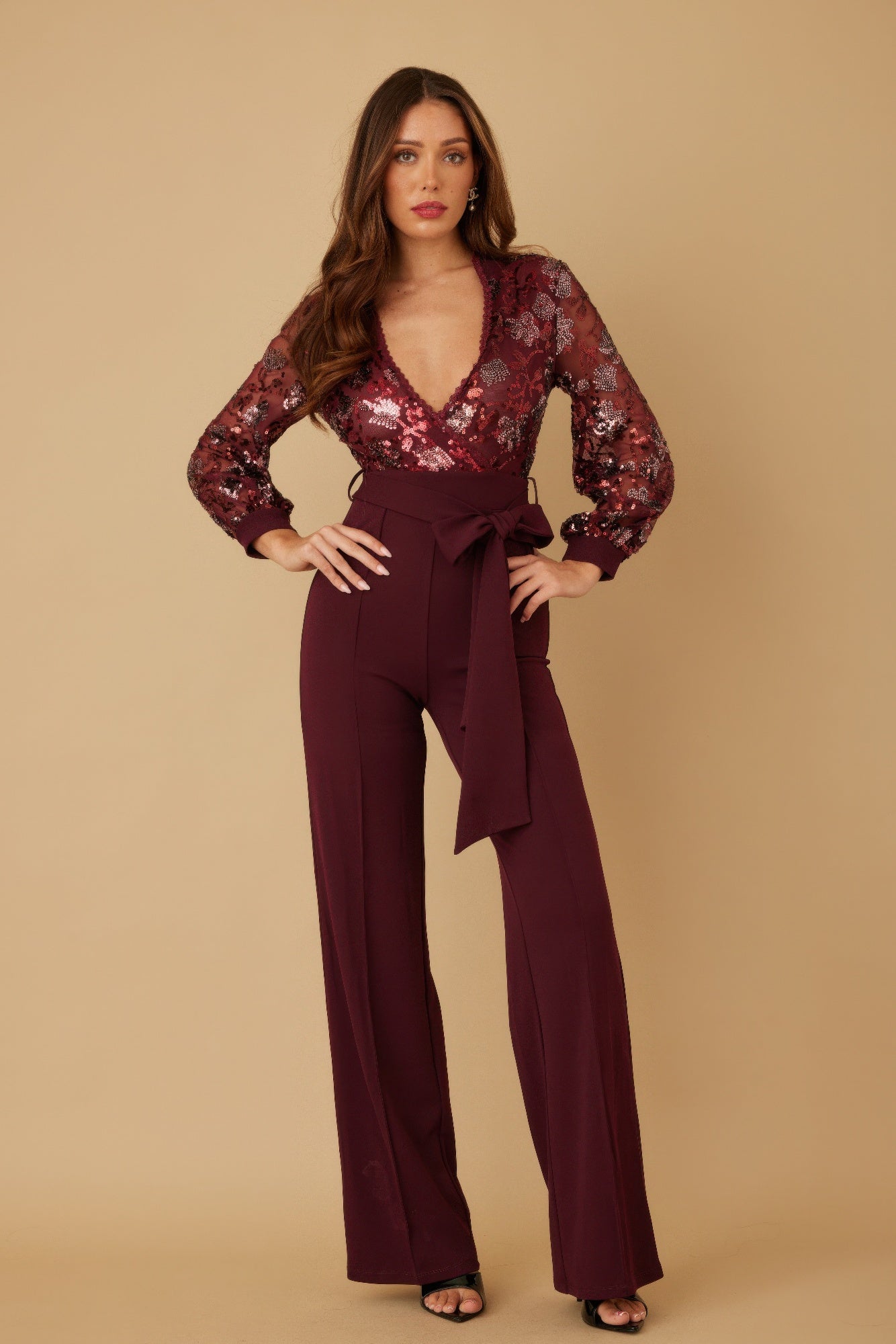 Flower Vein Sequin Print Jumpsuit - Wear Arielle