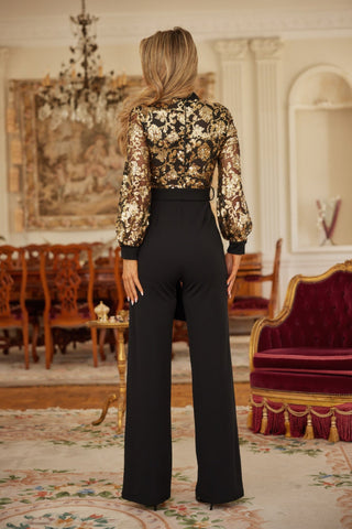 Flower Vein Sequin Print Jumpsuit - Wear Arielle