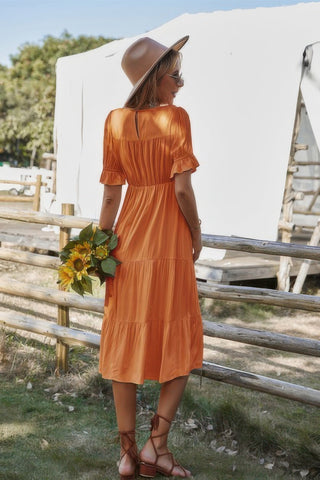 Flowy Pleated Short Sleeve Solid Midi Dress - Wear Arielle