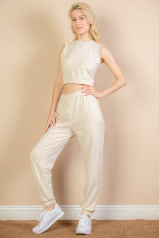 French Terry Elastic Waist Tank Top & Joggers Set - Wear Arielle